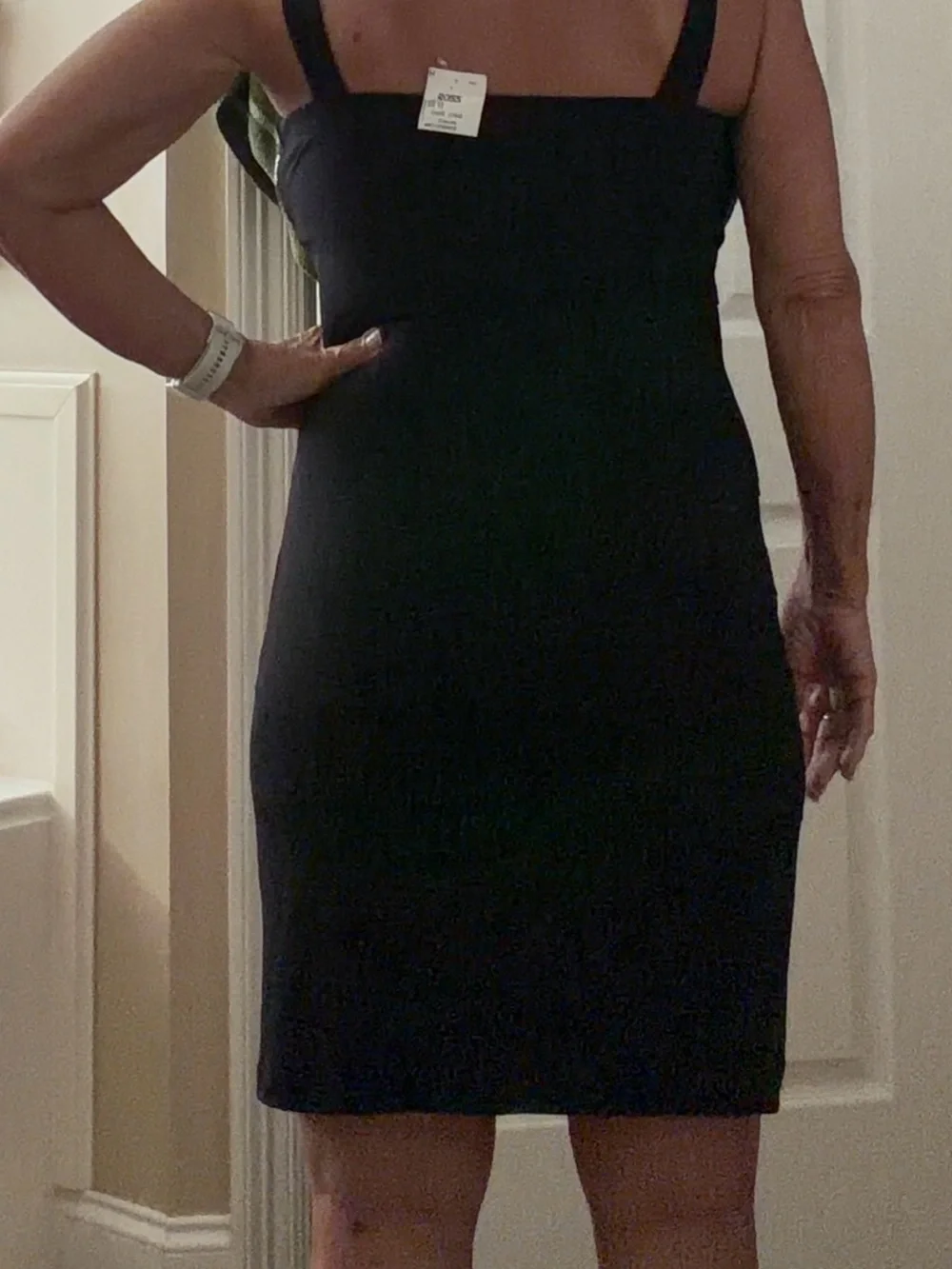 Enfocus Studio Black and Silver Sleeveless Midi Bandage Dress